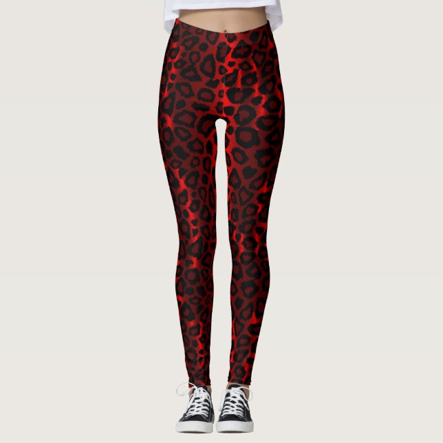 Dark Red Leopard Animal Print Leggings (Vorderseite)