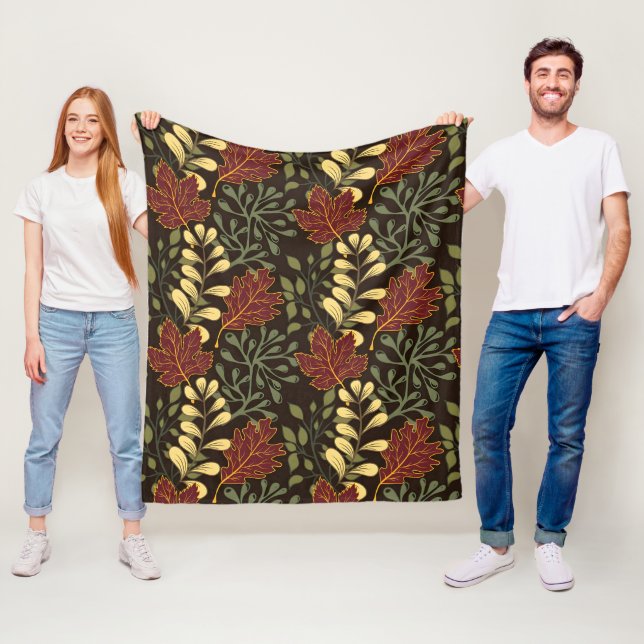 Dark red maple leaves floral pattern fleecedecke (Beispiel)