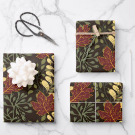 Dark red maple leaves floral pattern geschenkpapier set