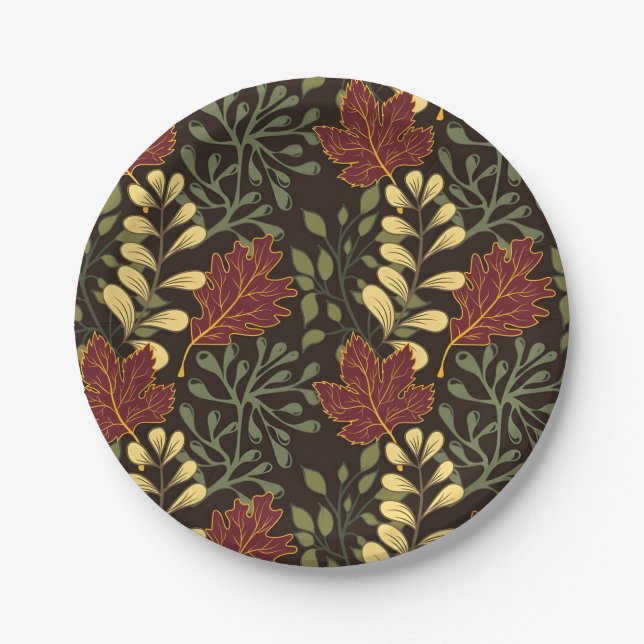Dark red maple leaves floral pattern pappteller (Vorderseite)