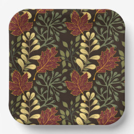 Dark red maple leaves floral pattern pappteller