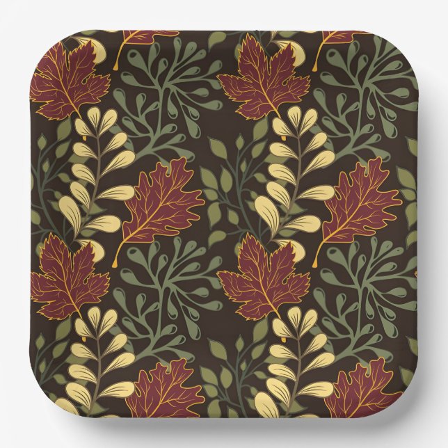 Dark red maple leaves floral pattern pappteller (Vorderseite)