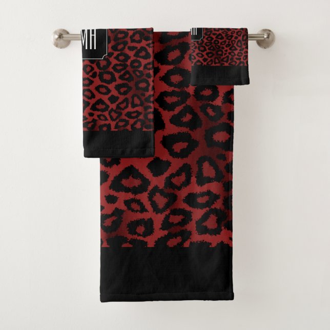 Dark Red Maroon Leopard Tiermuster Badhandtuch Set (Insitu)