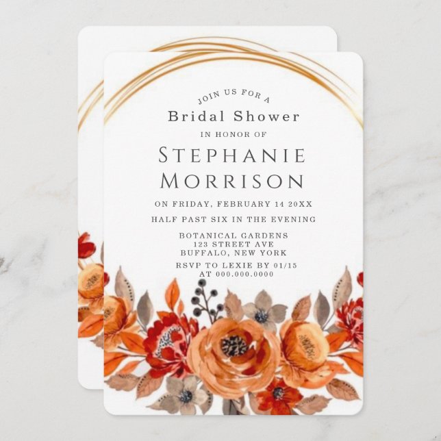 Dark Red Orange Floral Geometric Brautparty Einladung (Vorne/Hinten)