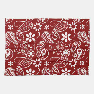 Dark Red Paisley, Floral Handtuch