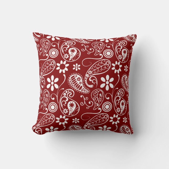 Dark Red Paisley, Floral Kissen (Vorderseite)
