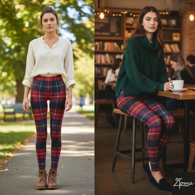 Dark Red Plaid Traditional Square Tartan Leggings (Von Creator hochgeladen)