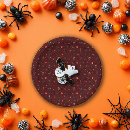 Dark Red Playful Halloween Pattern Pappteller