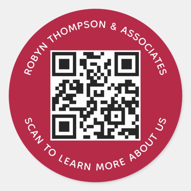 Dark Red QR Code Aufkleber Benutzerdefinierter Fir (Vorderseite)
