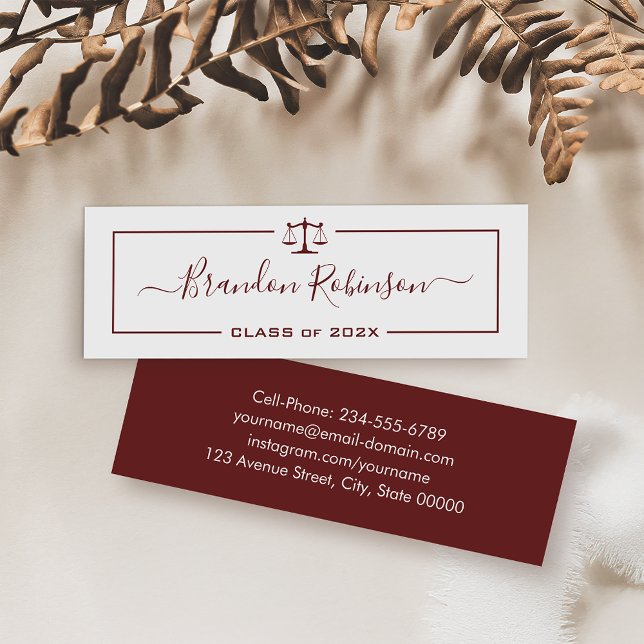 Dark Red Scales of Justice School Student Mini Visitenkarte (Von Creator hochgeladen)