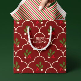 Dark Red Scallop Tile Weihnachtsspries Mittlere Geschenktüte
