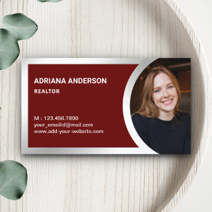 Dark Red Silver Foil Real Anwesen Foto Realtor Visitenkarte