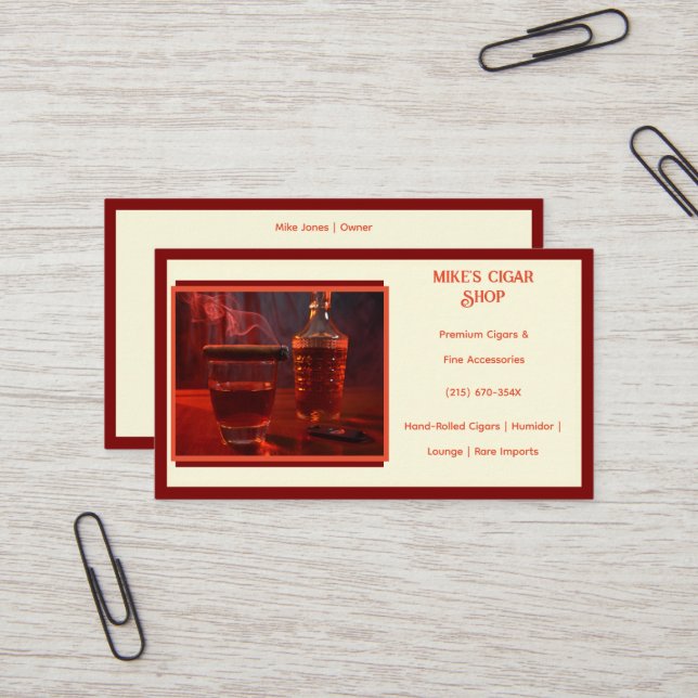 Dark Red Smoke Cigar Shop Business Card Visitenkarte (Vorderseite/Rückseite Beispiel)