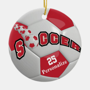 Dark Red Soccer Ball   Personalisieren Keramikornament