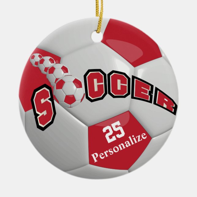 Dark Red Soccer Ball | Personalisieren Keramikornament (Vorne)