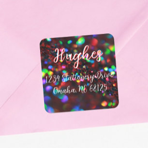 Dark Red Sparkling Address Label Quadratischer Aufkleber