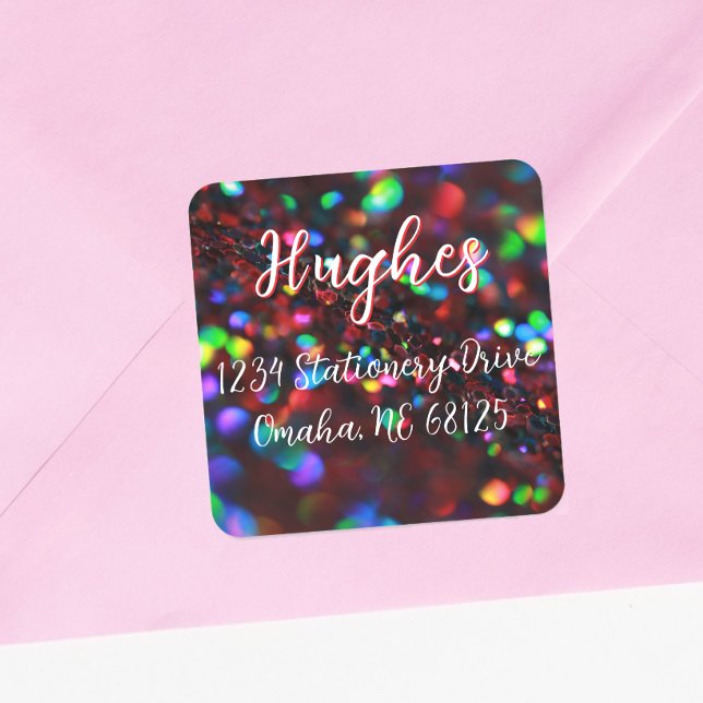 Dark Red Sparkling Address Label Quadratischer Aufkleber (Von Creator hochgeladen)