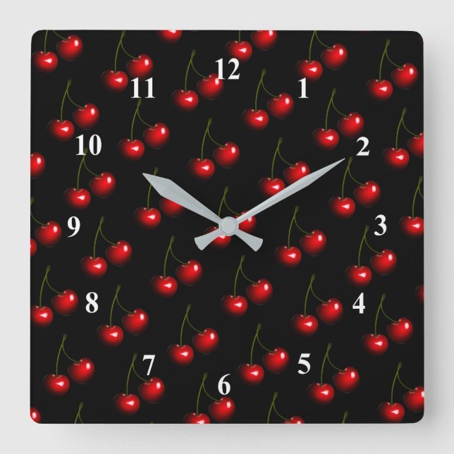 Dark Red Sweet Cherry Quadratische Wanduhr (Vorderseite)