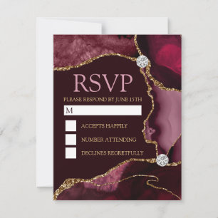 Dark Red und Gold Glitzer Agate Birthday Party RSVP Karte