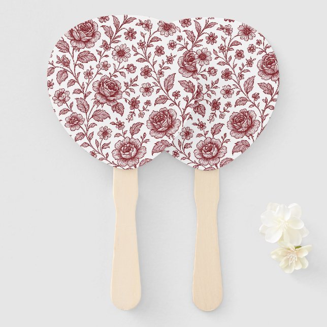 Dark Red Vintag Rose Pattern Fächer (Vorne und Hinten)