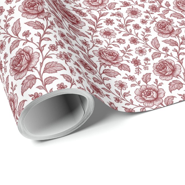 Dark Red Vintag Rose Pattern Geschenkpapier (Rolleneckpunkt)