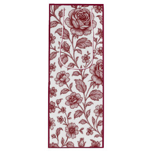 Dark Red Vintag Rose Pattern Geschenktüte Für Weinflaschen