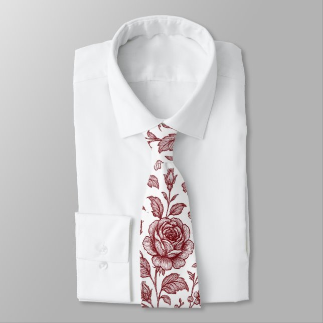 Dark Red Vintag Rose Pattern Krawatte (Gebunden)