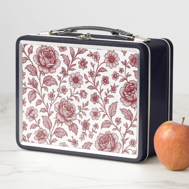 Dark Red Vintag Rose Pattern Metall Brotdose (Beispiel)