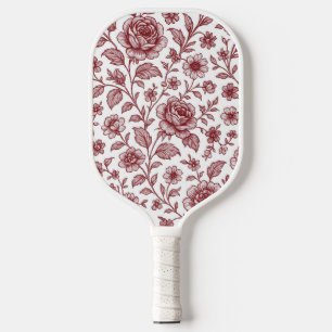 Dark Red Vintag Rose Pattern Pickleball Schläger