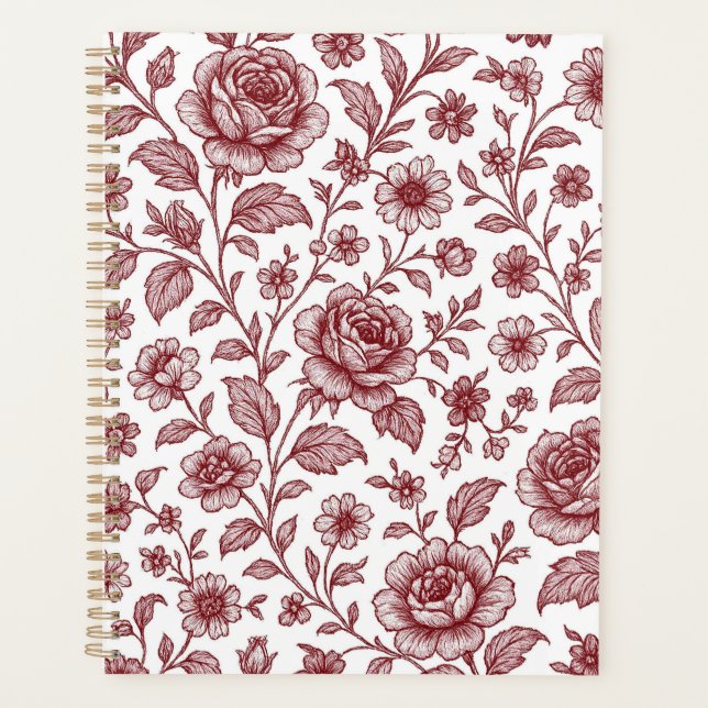 Dark Red Vintag Rose Pattern Planer (Vorderseite)
