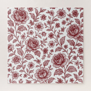 Dark Red Vintag Rose Pattern Puzzle