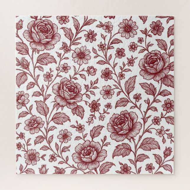 Dark Red Vintag Rose Pattern Puzzle (Vertikal)