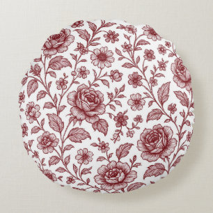 Dark Red Vintag Rose Pattern Rundes Kissen