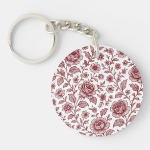 Dark Red Vintag Rose Pattern Schlüsselanhänger