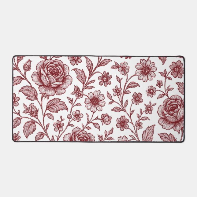 Dark Red Vintag Rose Pattern Schreibtischunterlage (Vorderseite)
