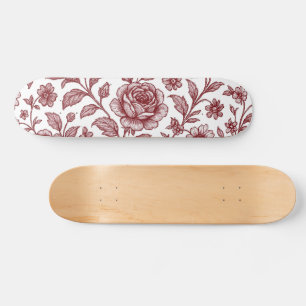Dark Red Vintag Rose Pattern Skateboard