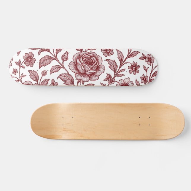 Dark Red Vintag Rose Pattern Skateboard (Horizontal)