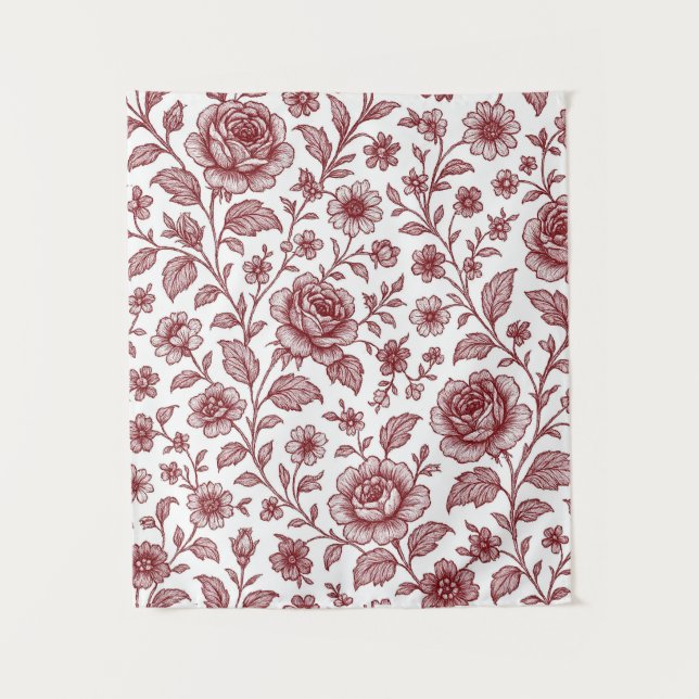 Dark Red Vintag Rose Pattern Wandteppich (Vorderseite)