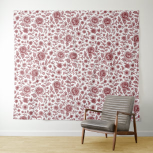 Dark Red Vintag Rose Pattern Wandteppich