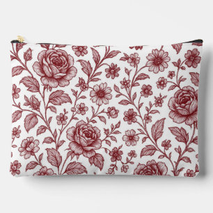 Dark Red Vintag Rose Pattern Zubehörtasche