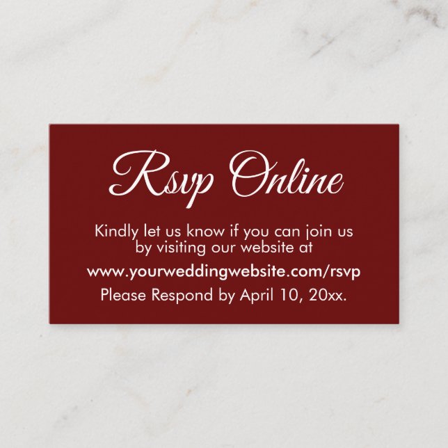 Dark Red Wedding RSVP Online Elegant Simple Begleitkarte (Vorderseite)