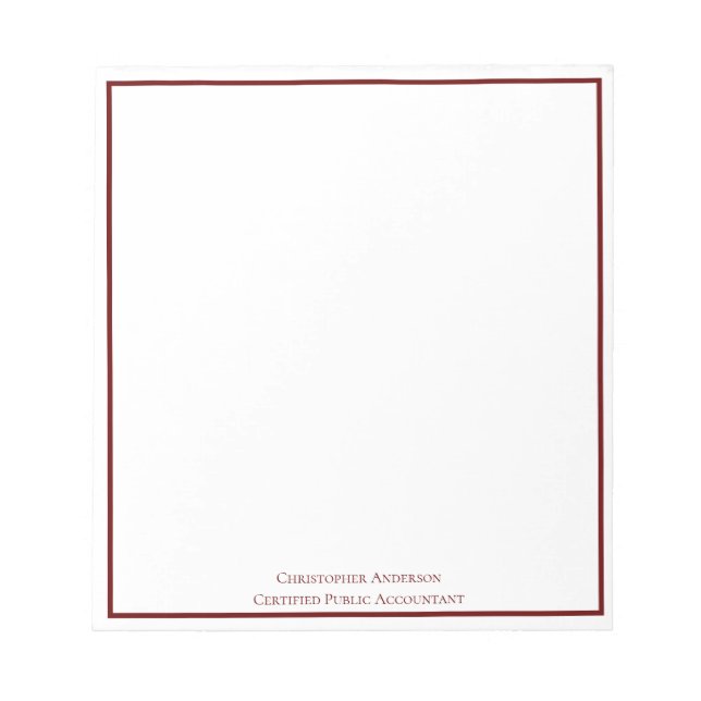 Dark Red White Beruflich Business Personalisiert Notizblock (Vorderseite)