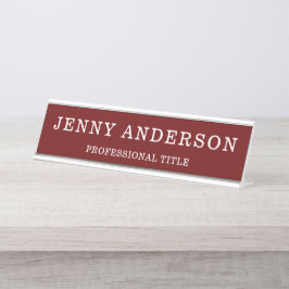 Dark Red White Name and Title Desk Name Plate Schreibtischnamensplakette