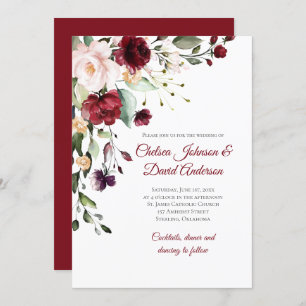 Dark Red Winter Floral Wedding Einladung