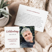 Dark RedCelebration of Life Prayer Card mit Foto