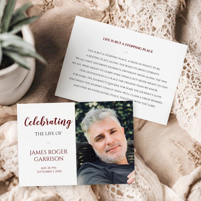 Dark RedCelebration of Life Prayer Card mit Foto Begleitkarte (Von Creator hochgeladen)