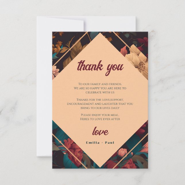 Dark Rich floral Theme Brautparty Dankeskarte (Vorderseite)