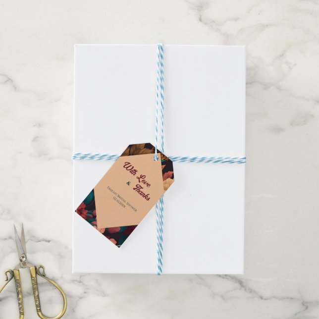 Dark Rich floral Theme Brautparty Geschenkanhänger (Mit Garn)