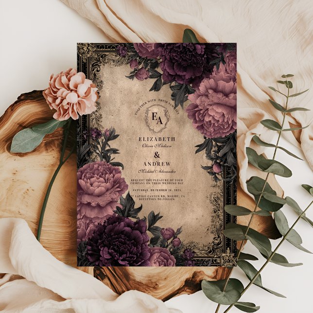 Dark Romance Plum Peony Wedding Einladung (Von Creator hochgeladen)