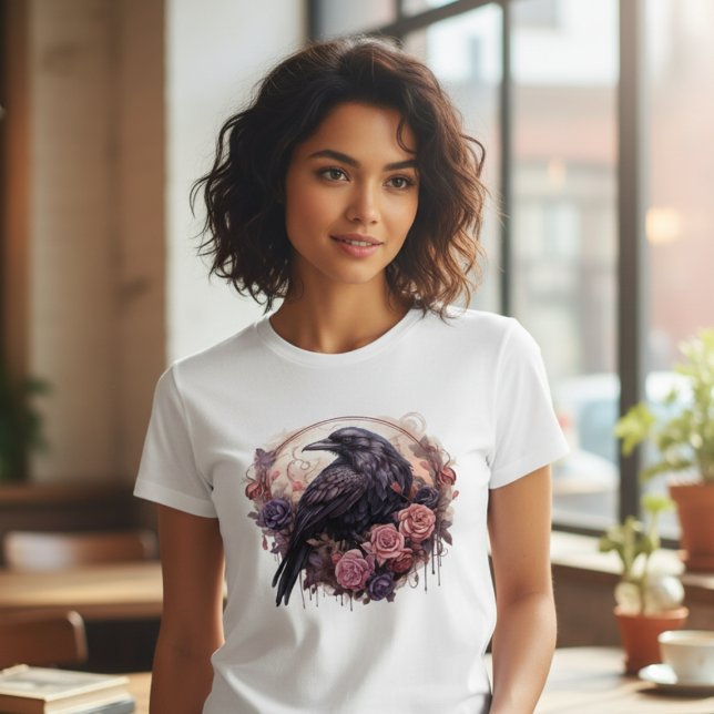 Dark Romance Raven & Rose Apparel T-Shirt (Black raven with roses tshirt
)